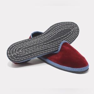 Women’s Burgundy Velvet Slip-On Flats with Blue Trim